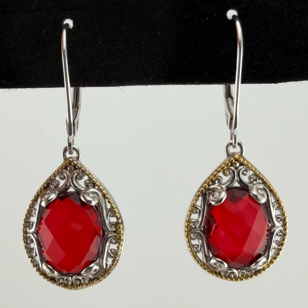NH Michael Valitutti Sterling Silver 925 Red Teardrop Filigree Earrings